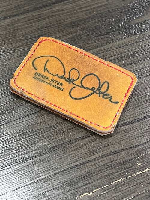 Back side of handmade Derek Jeter baseball glove wallet